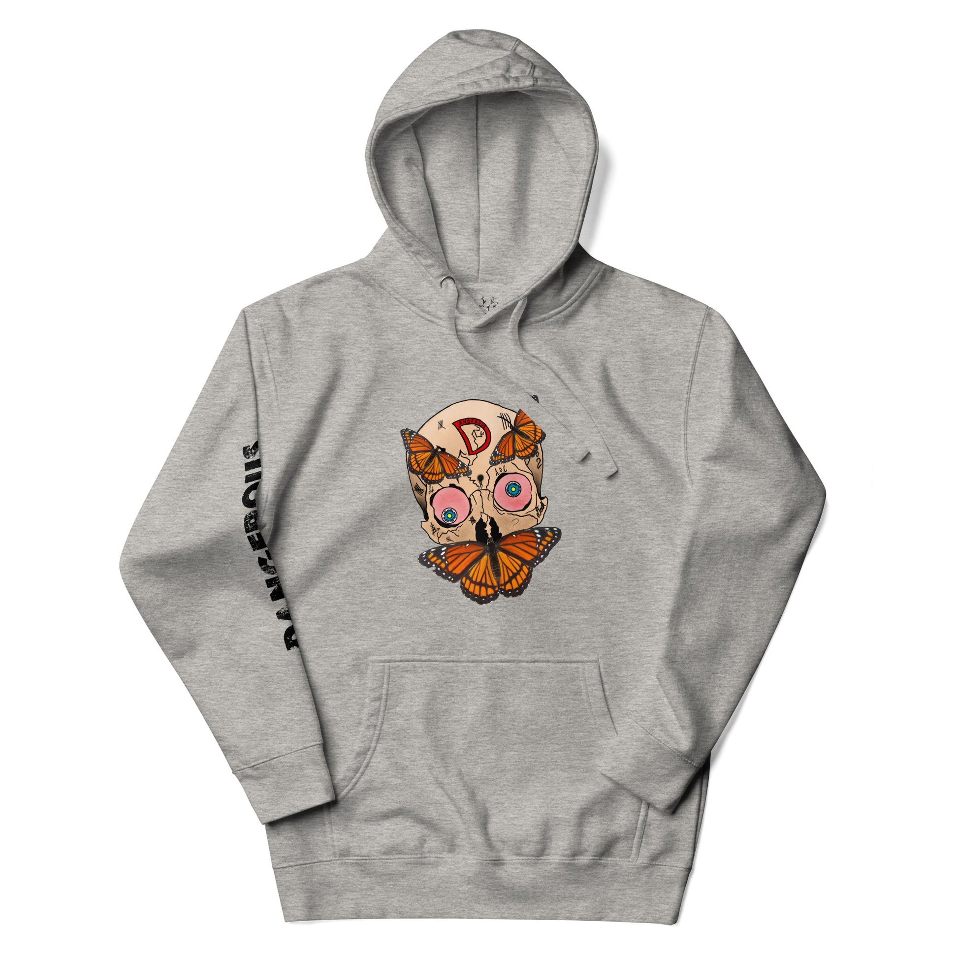 Monarch Skull Unisex Hoodie in carbon grey, front view