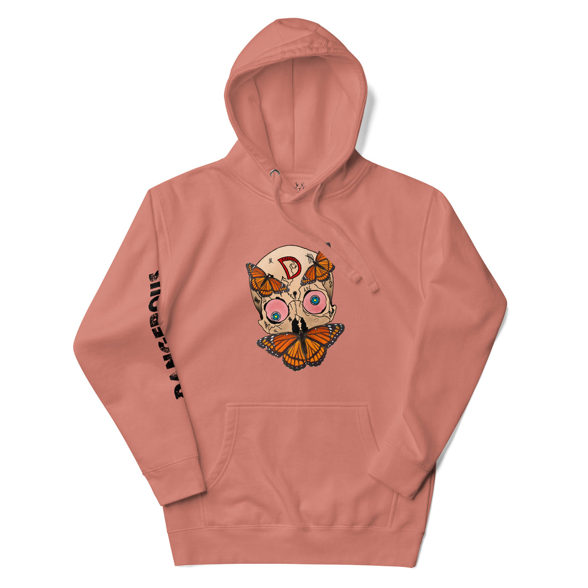 Monarch Skull Unisex Hoodie in dusty rose, front view