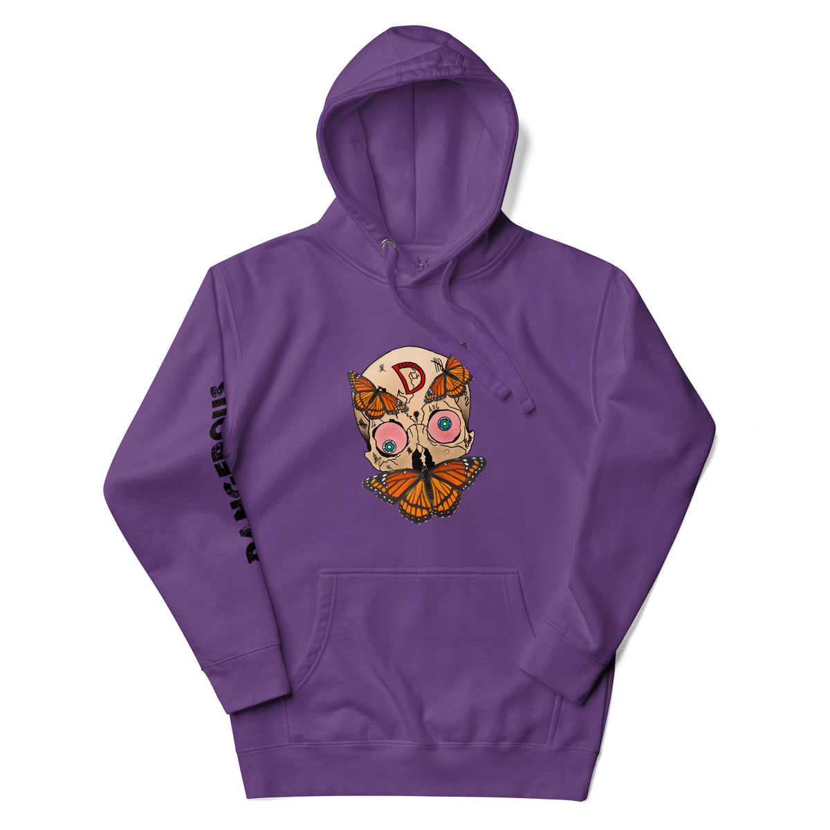 Monarch Skull Unisex Hoodie in purple, front view