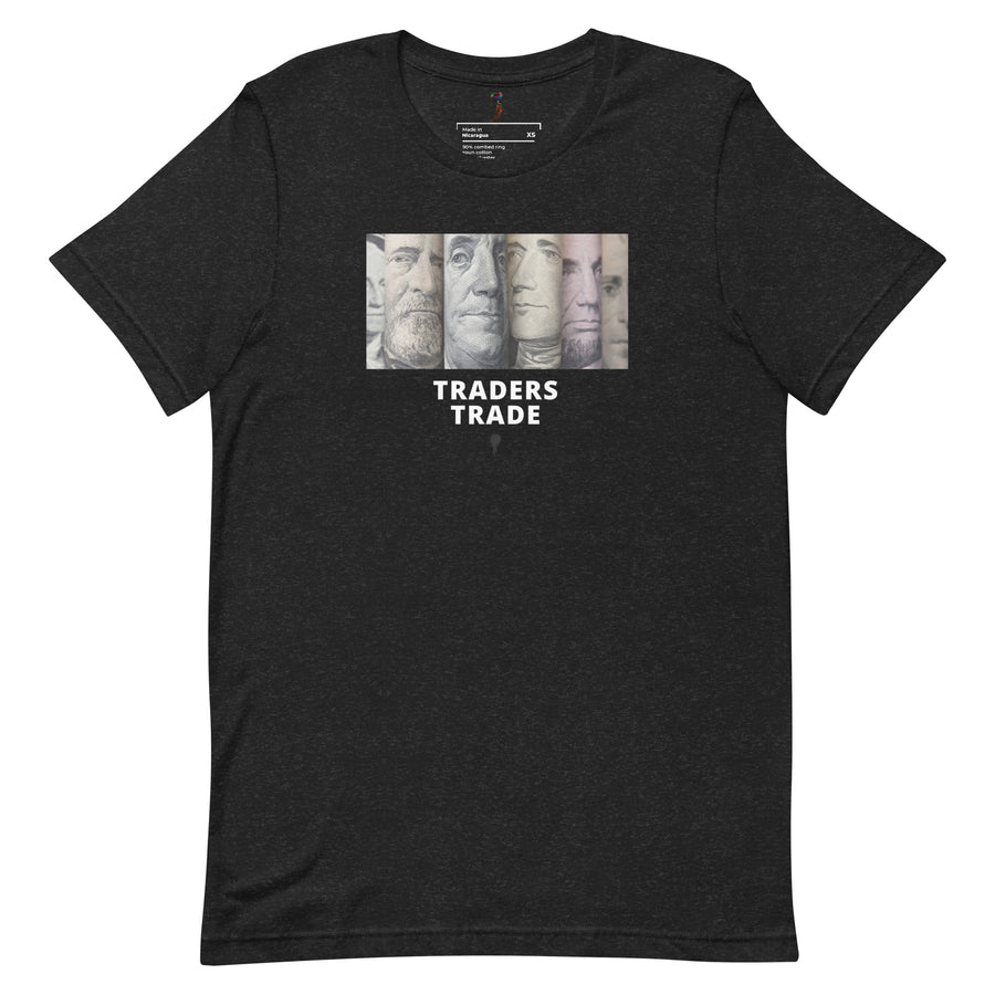 Trade Unisex T-Shirt in black heather, front view with Dangerous Dummies graphic